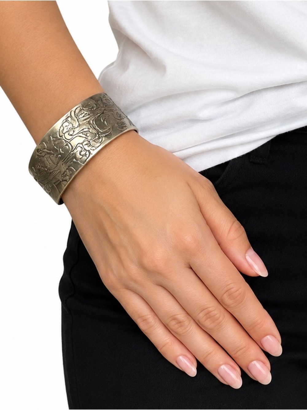Vintage Floral Pewter Salisbury Pewter Bangle Cuff Bracelet “December “